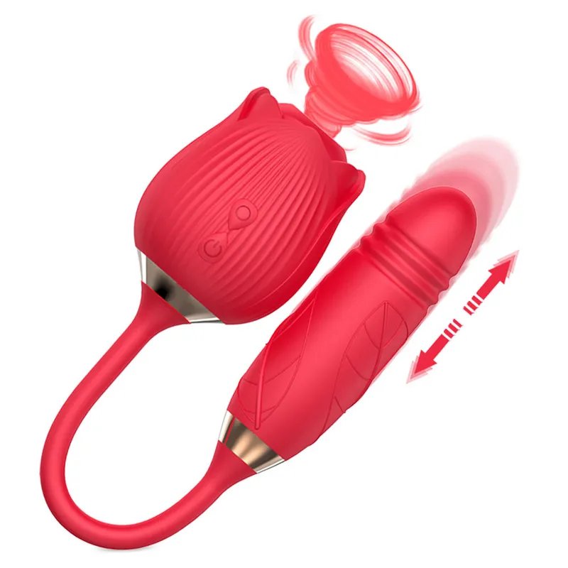 Rose Sucking Vibrator With Dildo G-Spot Stimulator